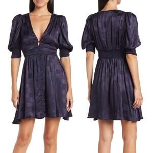 NWT Maisie Navy Puff Sleeve Satin Mini Dress